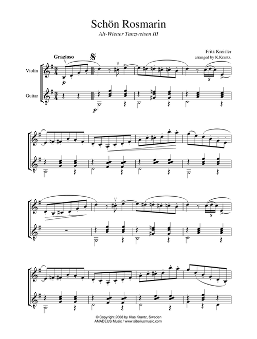 Schon Rosmarin for violin and guitar (Arr. K. Krantz) - F. Kreisler (Instrumental Duet)