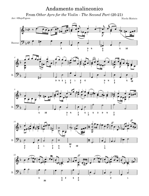Other Ayrs for the Violin: The Second Part: Andamento malinconico - Nicola Matteis