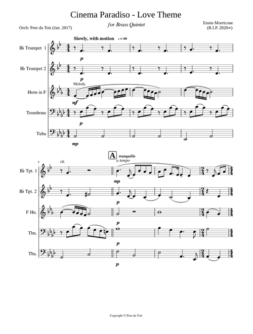 Cinema Paradiso Love Theme - Ennio Morricone (Brass Quintet)