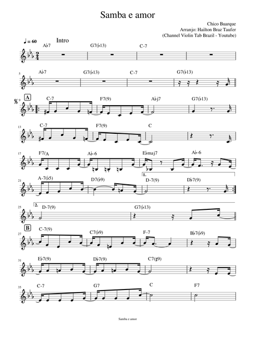 Samba e amor – Chico Buarque (Channel Violin Tab Brazil - Youtube)