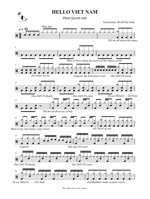 DRUMSHEET - New Life Art Center | Hello VietNam – Marc Lavoine