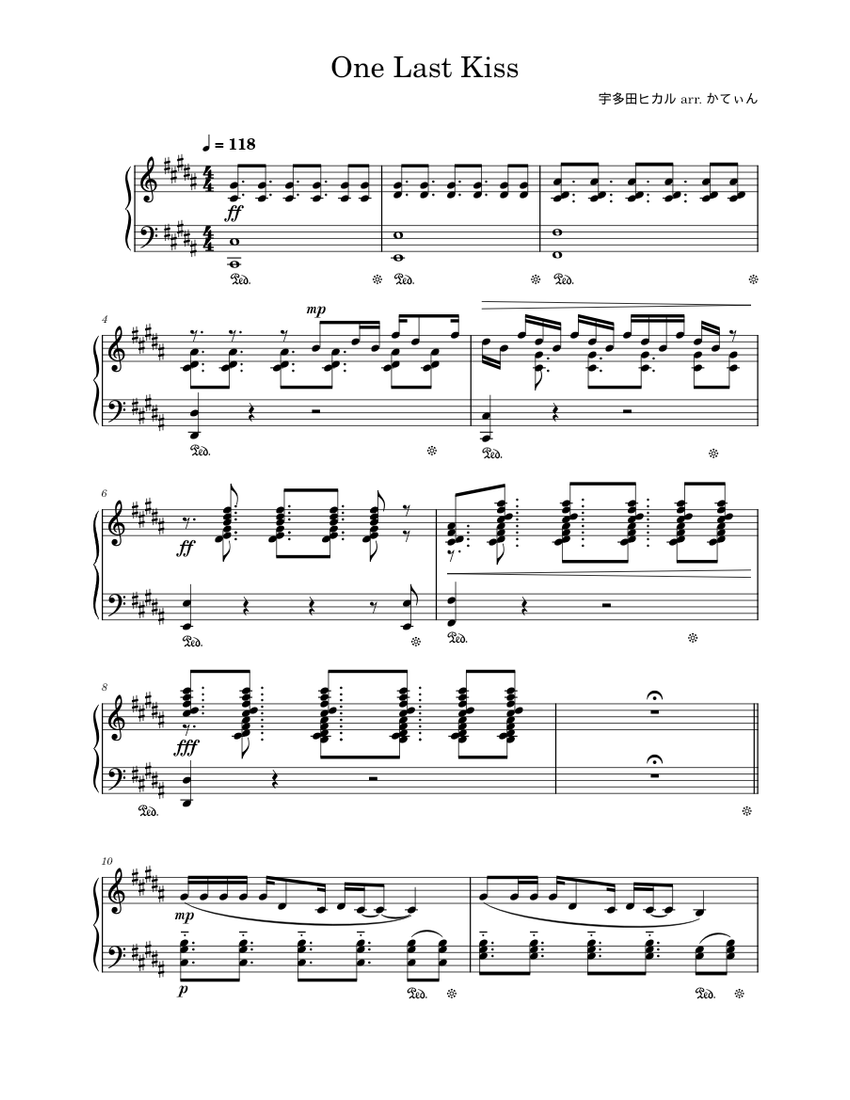 One Last Kiss (Arr. かてぃん) for Solo Piano Sheet music for One Last Kiss (Arr. かてぃん) for Solo Piano Sheet music for