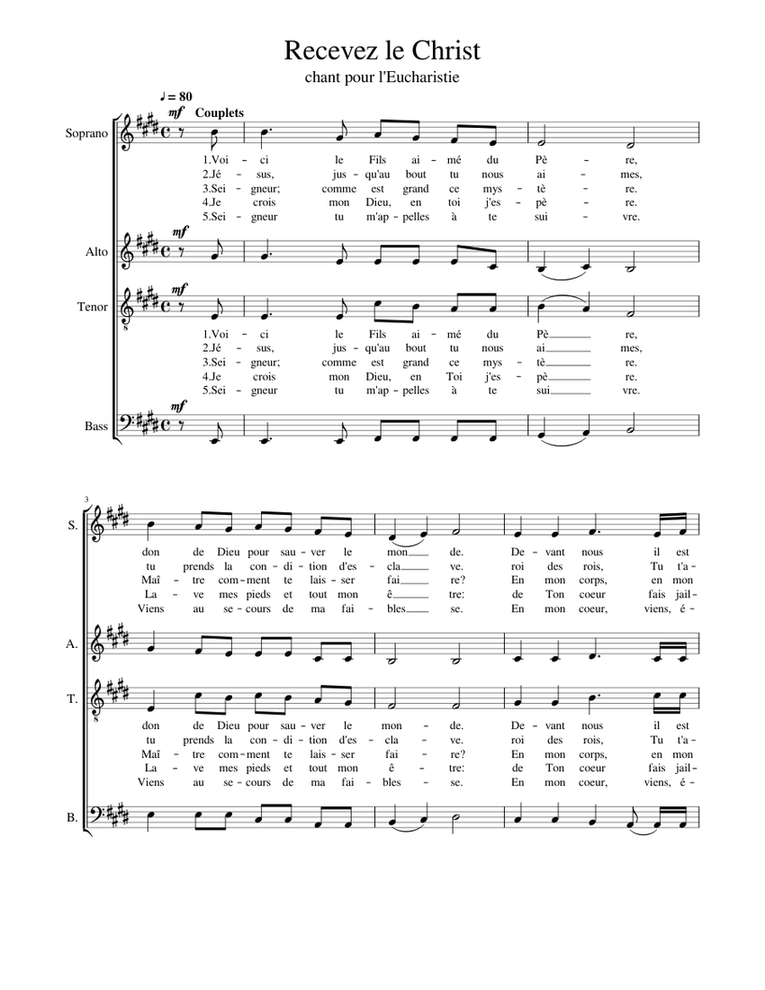 recevez le Christ Sheet music for Soprano, Alto, Tenor, Bass voice