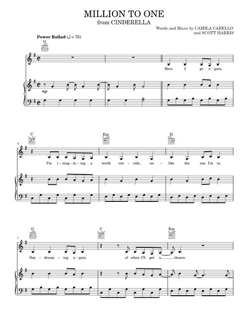 Million To One (from the Amazon Original Movie Cinderella) - Camila Cabello (Piano-Vocal-Guitar)