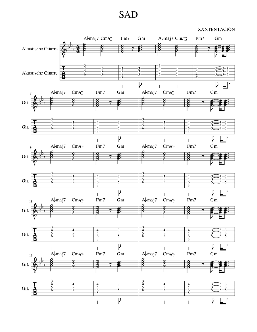 SAD Sheet Music and Tab with Chords for Guitar (Mixed Ensemble ...