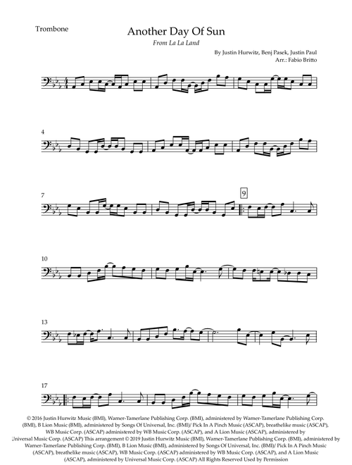 Another Day Of Sun (Arr. Fabio Britto) - Justin Hurwitz, Benj Pasek, Justin Paul (Trombone Solo)
