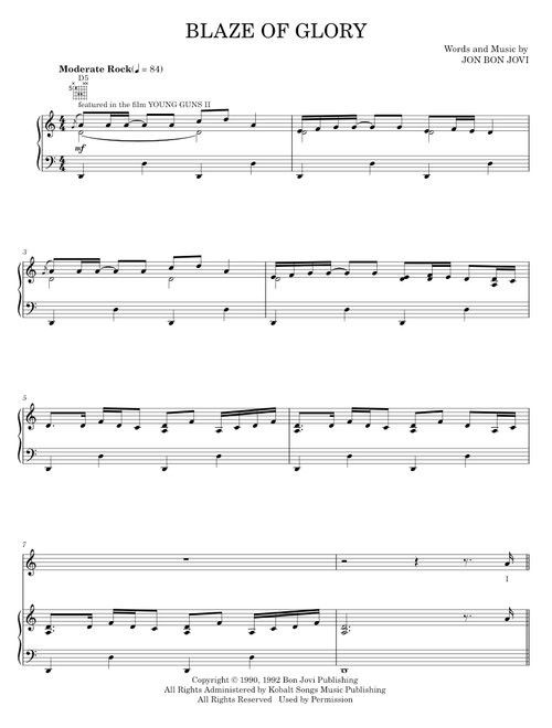 Blaze Of Glory - Bon Jovi, Jon Bon Jovi (Piano-Vocal-Guitar)