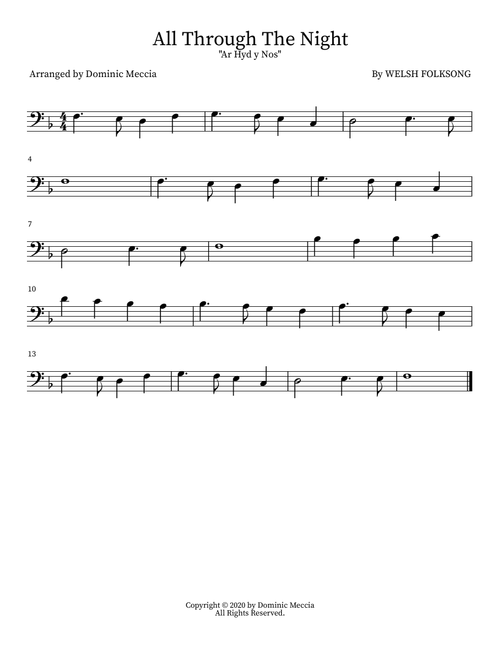 All Through The Night (Arr. Dominic Meccia) - Welsh Folksong (Instrumental Solo)