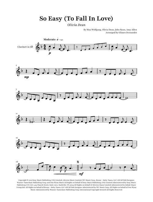So Easy (To Fall In Love) (Arr. Glauco Fernandes) - Olivia Dean (Clarinet Solo)