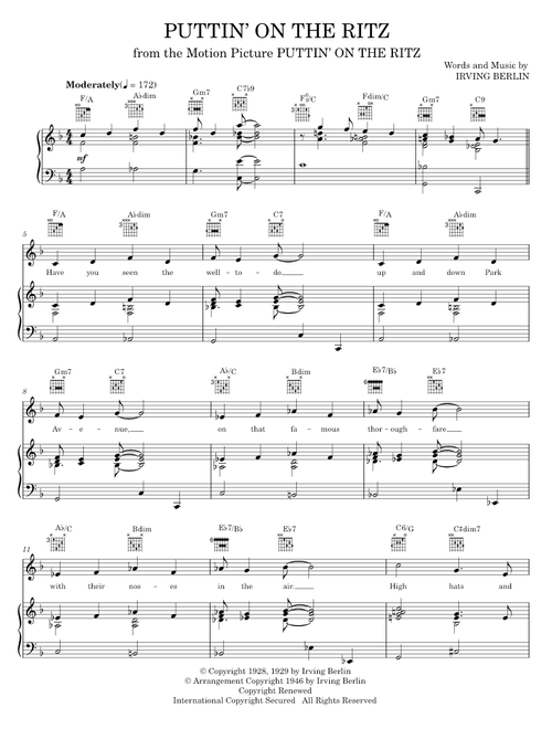 Puttin' On The Ritz - Fred Astaire, Irving Berlin, Judy Garland, Taco (Piano-Vocal-Guitar)