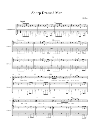 Play Official version of Sharp dressed man Sheet Music by ZZ Top for  Vocals, Guitar | MuseScore.com