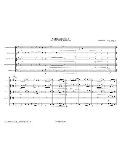 God Bless' The Child – Billie Holiday, Blood, Sweat & Tears for Sax Quartet and Bass
