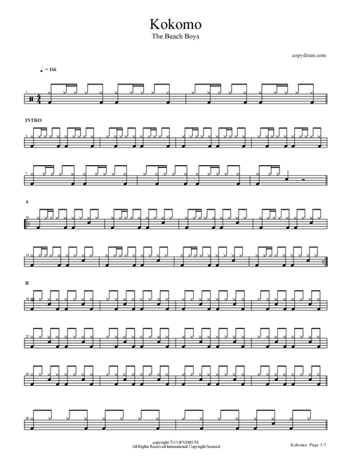 Kokomo (Arr. COPYDRUM) - The Beach Boys (Drums)
