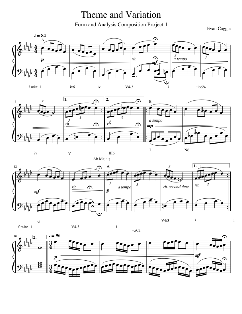 Form and Analysis Composition Project 2 Sheet music for Piano (Solo ...