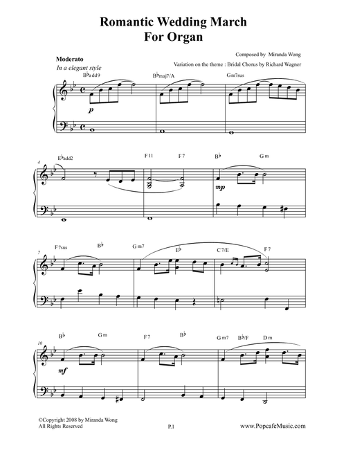 Romantic Wedding March - Short Version for Organ Solo by Miranda Wong - Wagner & Miranda Wong (Instrumental Duet)