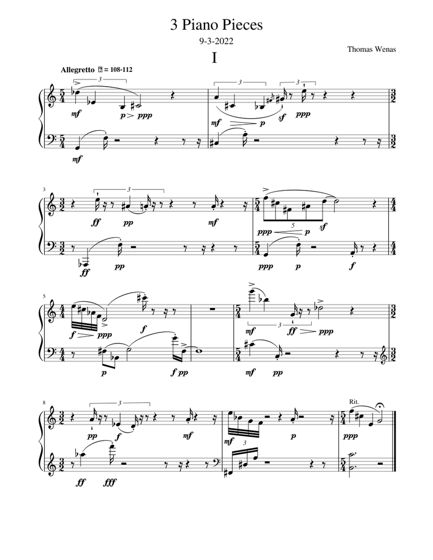 3 Piano pieces Sheet music for Piano (Solo) | Musescore.com