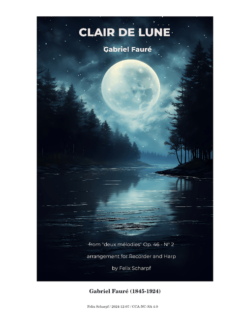 Clair de lune - Op. 46. N° 2 - Gabriel Fauré - arr. for easy Recorder and Harp