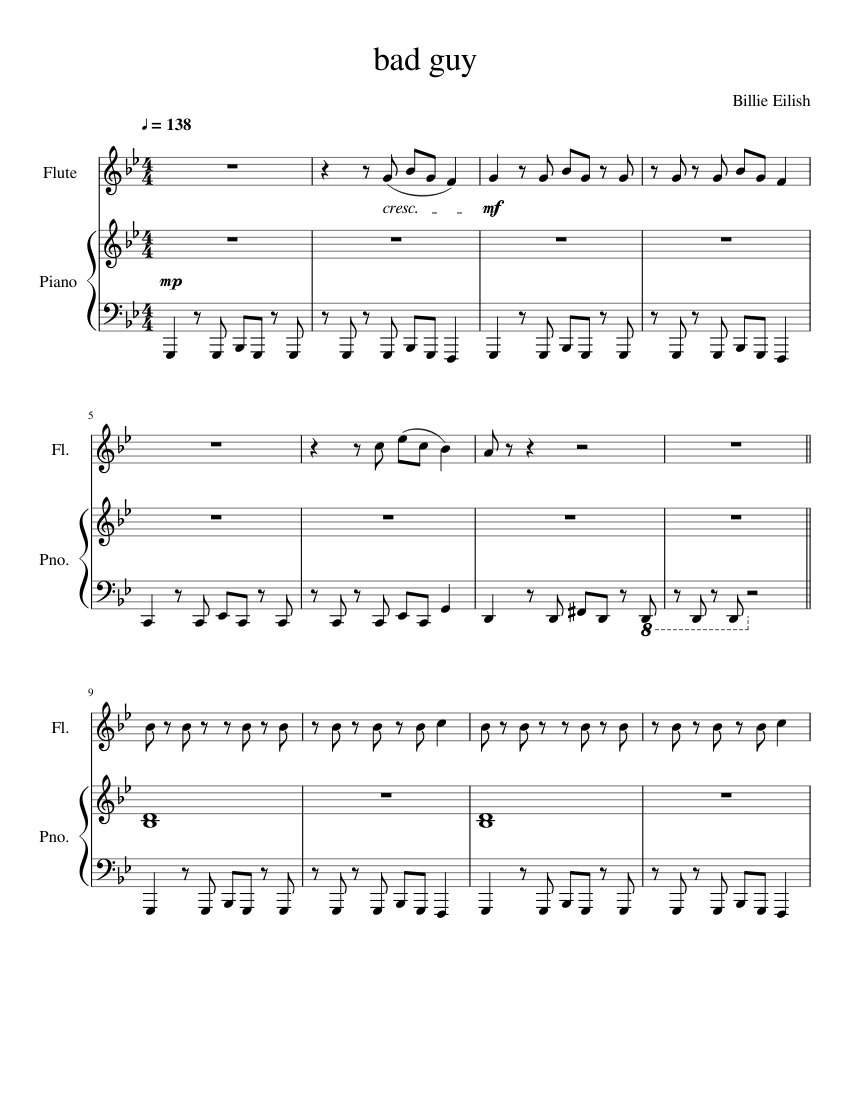 Billie Eilish Bad Guy Sheet Music
