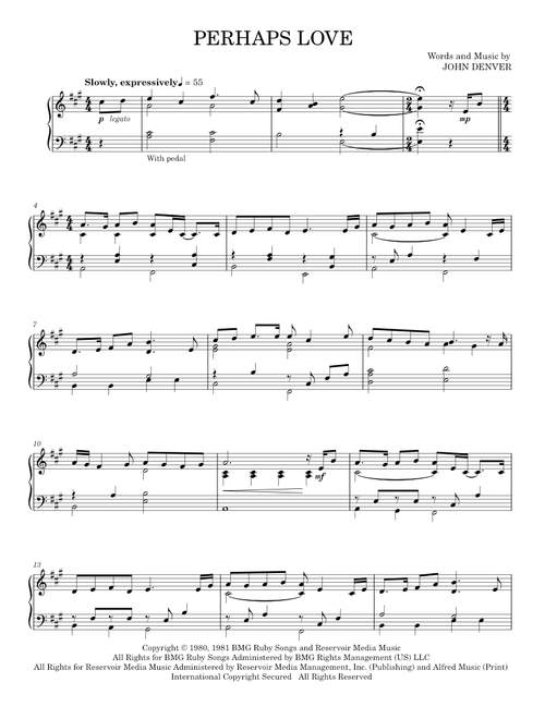 Perhaps Love - John Denver and Placido Domingo (Piano Solo)