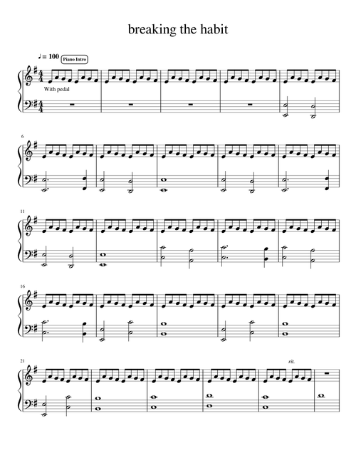 Breaking the Habit (Piano Part w/live piano intro)