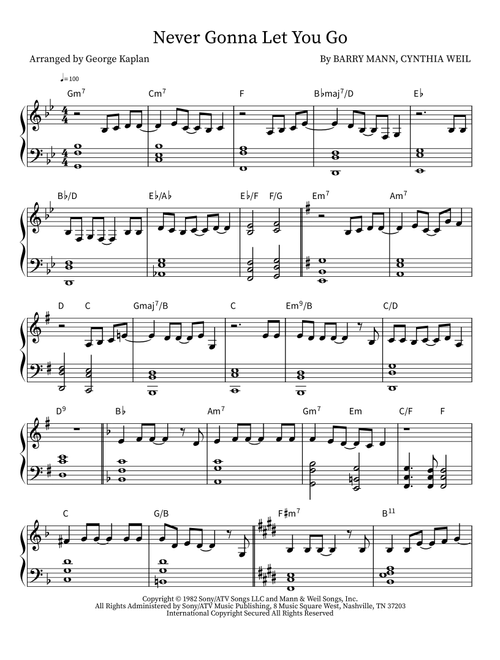 Never Gonna Let You Go (Arr. George Kaplan) - Sergio Mendes (Piano Solo)