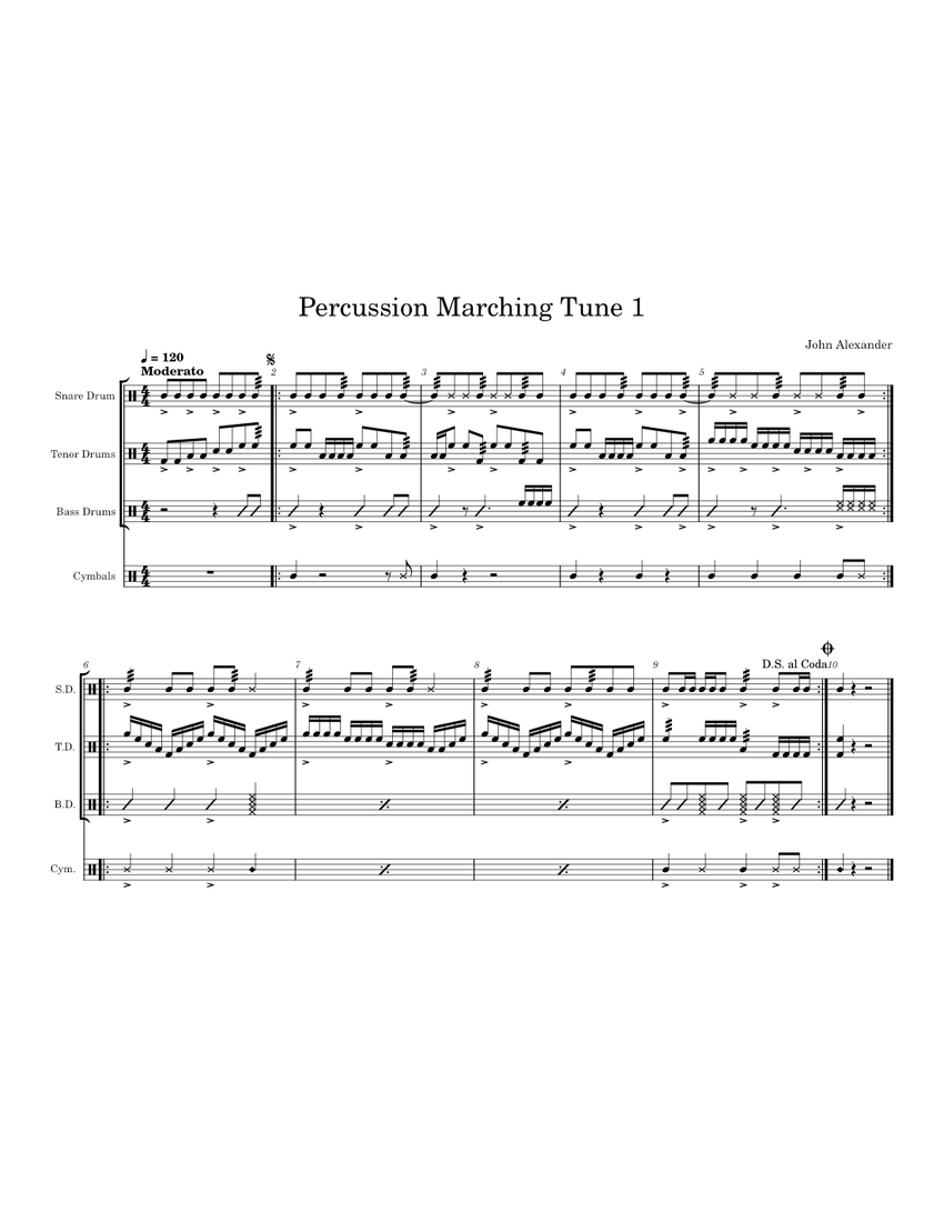 Percussion Cadence 1/ John Alexander Sheet music for Snare drum, Crash ...