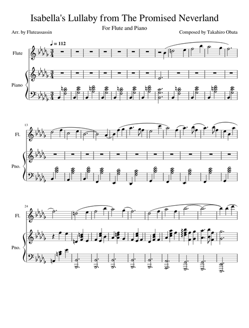 Isabella's Lullaby from The Promised Neverland (Flute and Piano)