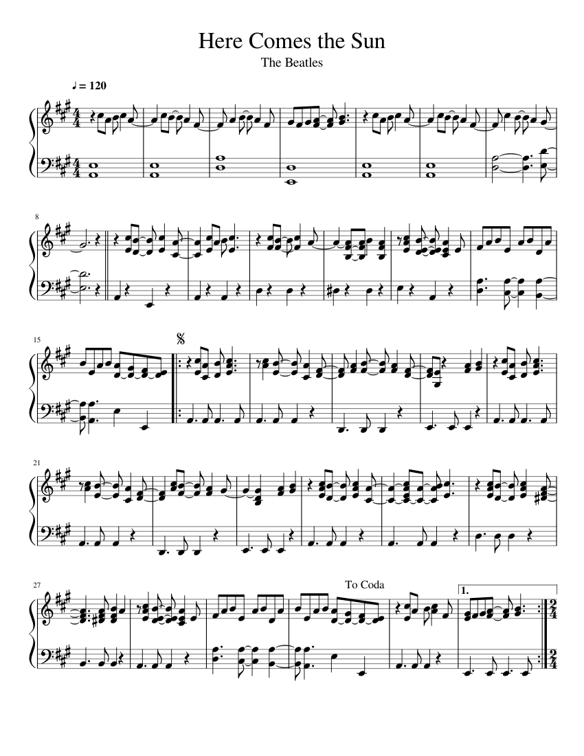 Here Comes the Sun - DLS Sheet Music for Piano (Solo) | MuseScore.com