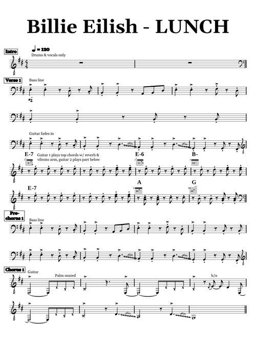 LUNCH - Billie Eilish (guitar chord chart)