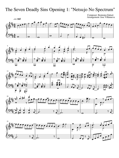 The Seven Deadly Sins Opening 1 : "Netsujo No Spectrum" Piano Arrangement