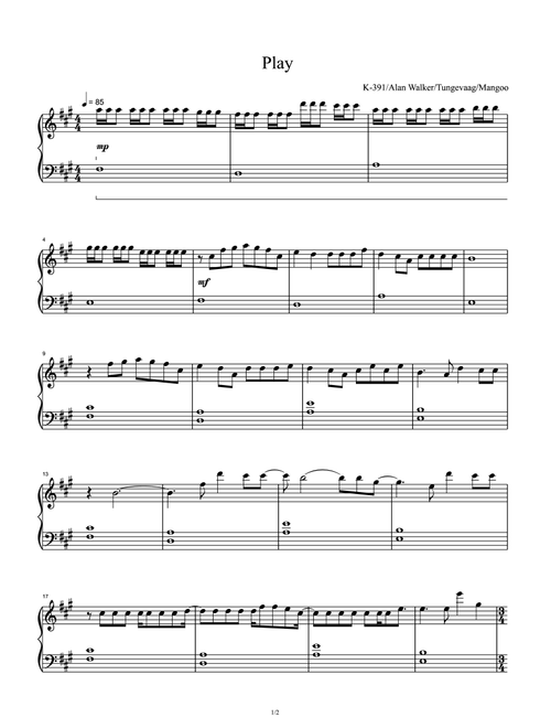Play (Arr. Alan Walker) (Piano Solo)