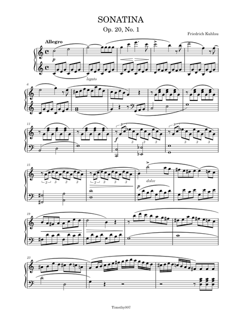 Piano Sonatina In C Major, Op.20 No.1 – Friedrich Kuhlau