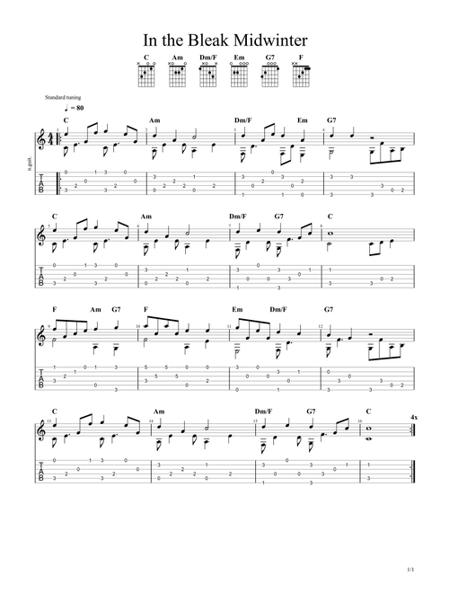 In the Bleak Midwinter (Arr. Chris Richter) - Words: Christina Rossetti/Music: Gustav Holst (Guitar Tab)