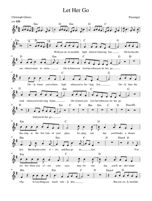 Let Her Go - Passenger Keyboard / Accordion / Guitar