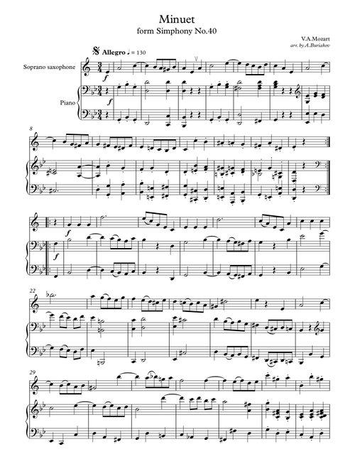 Minuet from Siphony No.40 (saxophone-soprano) (Arr. A.Buriakov) - W.A.Mozart (Soprano Sax and Piano)