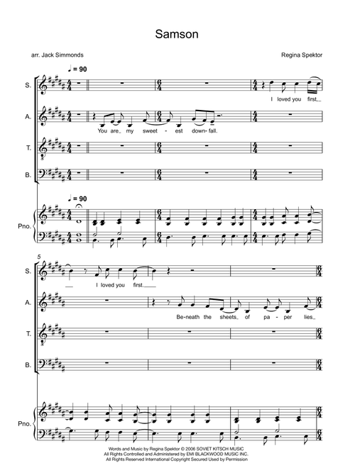 Samson (Arr. Jack Simmonds) - Regina Spektor (Choral, SATB)