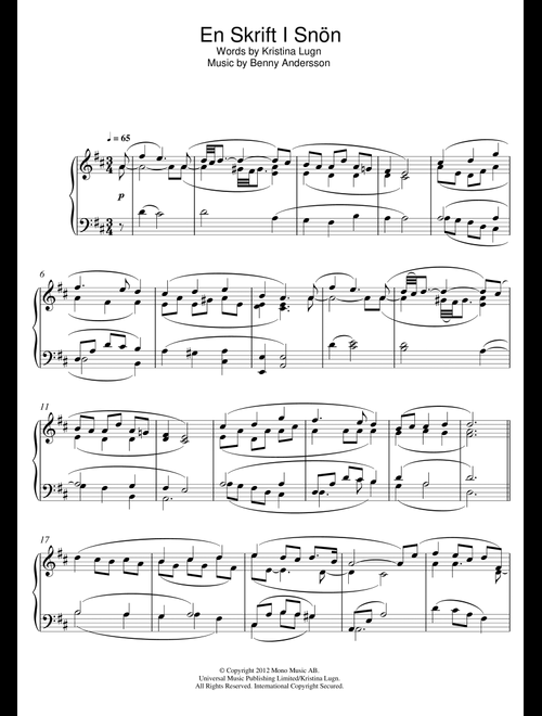En Skrift I Snon - Benny Andersson (Piano Solo)