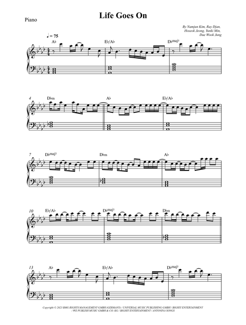 Life Goes On (Arr. Wesley S. SIlva) - August D (Piano Solo)