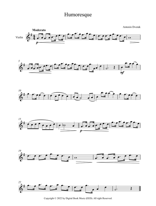 Humoresque - Antonin Dvorak (Violin) (Arr. Digital Book Music) (Violin Solo)