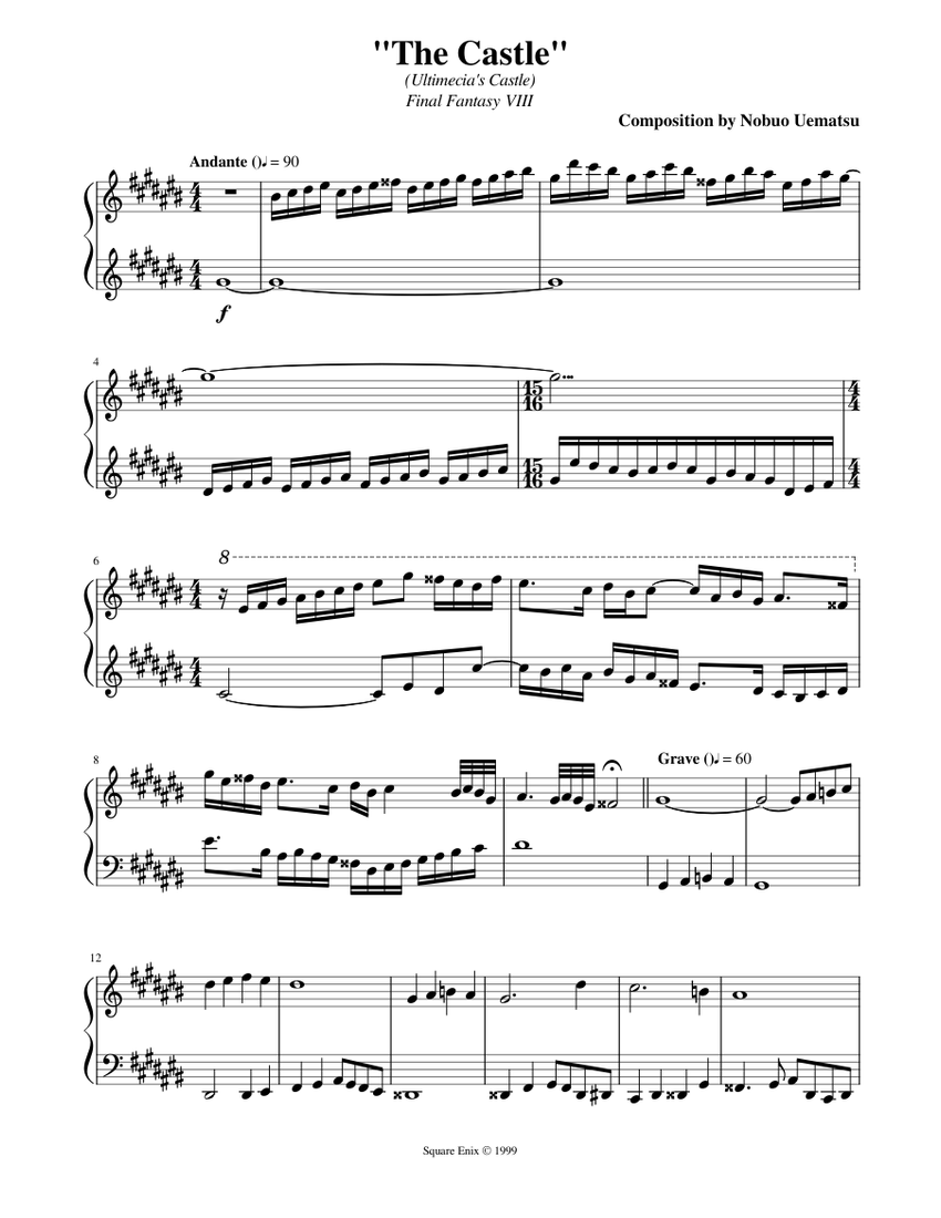 final fantasy 8 the castle Sheet Music for Piano (Solo