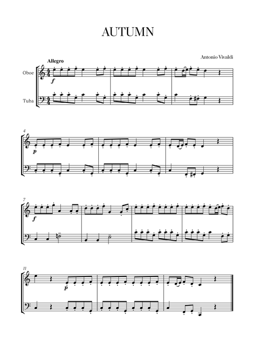 Antonio Vivaldi - Autumn (Allegro) for Oboe and Tuba (Arr. Cadenza Editions) (Instrumental Duet)