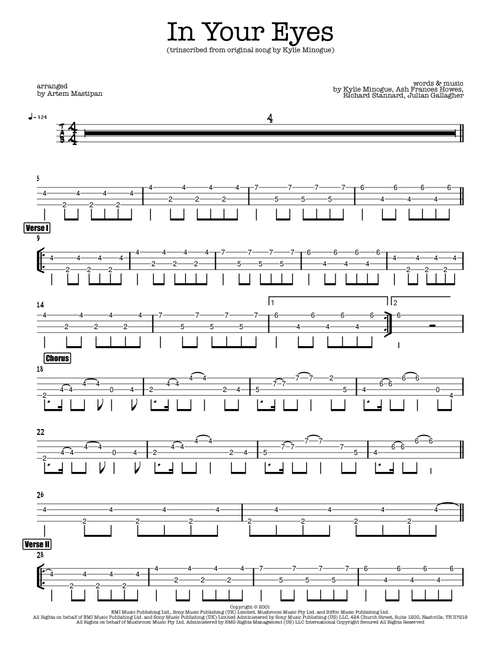 In Your Eyes (Arr. Artem Mastipan) - Kylie Minogue (Bass Tab)