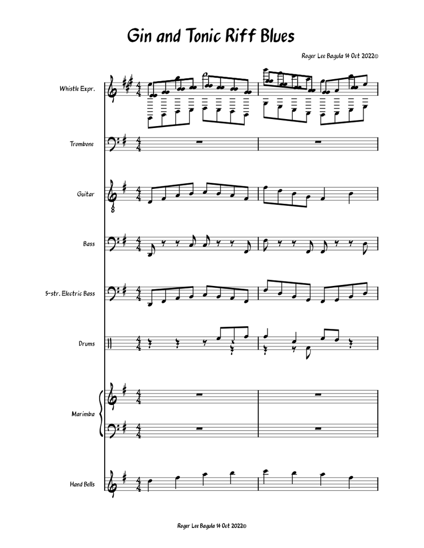 Gin and Tonic Riff Blues Sheet music for Trombone, Trumpet in b-flat ...