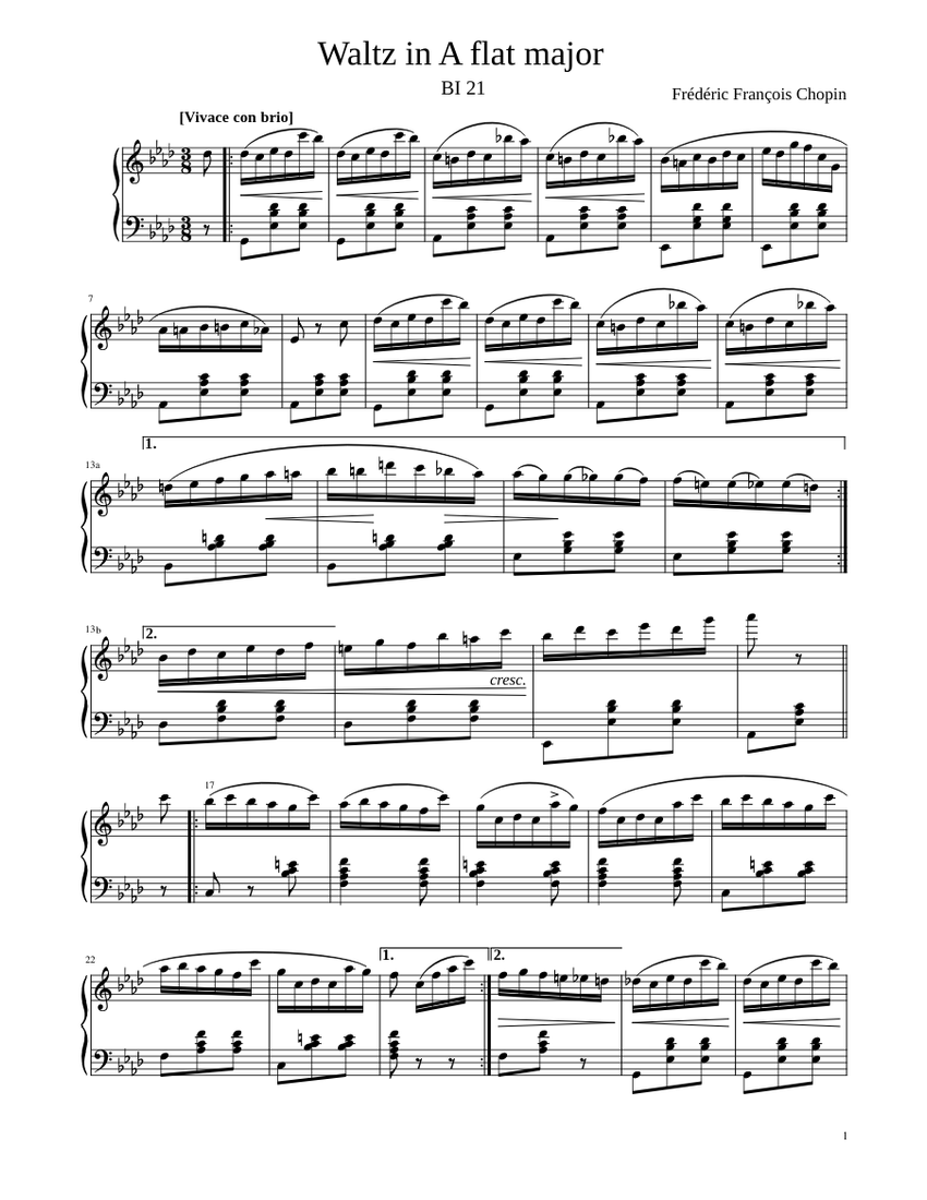 Waltz in A flat major, BI 21 by Frédéric Chopin Sheet Music