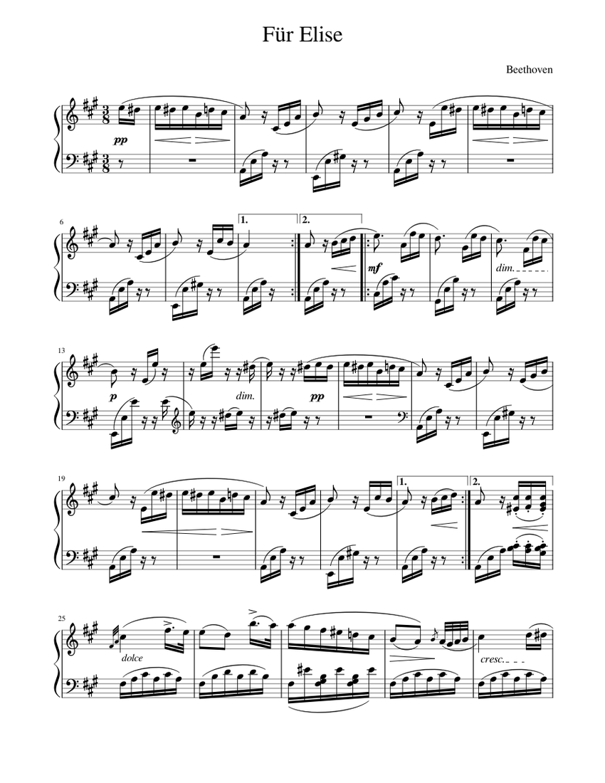 La Lettre A Elise Piano Facile Für Elise in A Major / Lettre à Elise en La Majeur Sheet music for Piano  (Solo) | Musescore.com