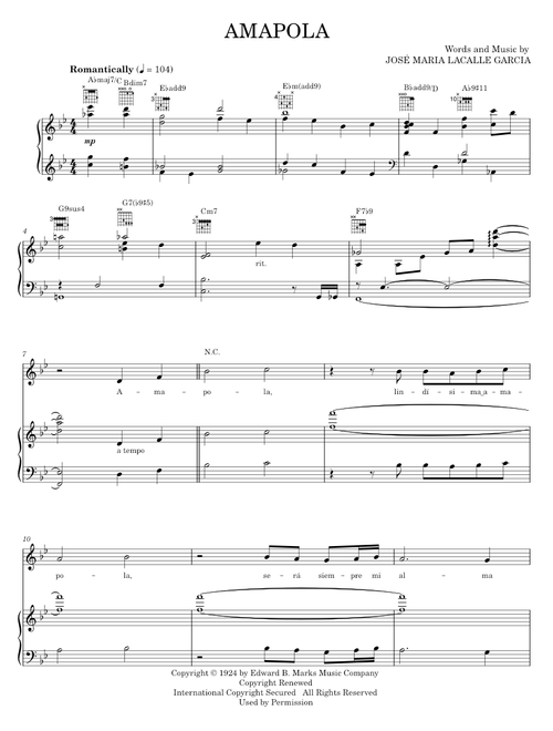 Amapola - Andrea Bocelli (Piano-Vocal-Guitar)