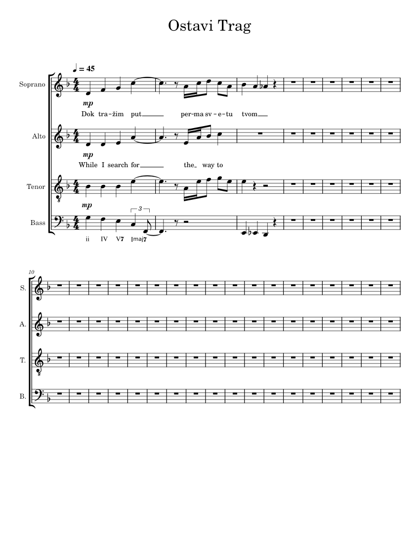 Ostavi Trag September Sheet music for Soprano, Alto, Tenor, Bass