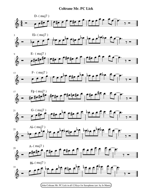 John Coltrane - Mr. PC (Giant Steps) - Opening Break (Lick) to His Solo - in 12 Keys (saxophone practice routine)