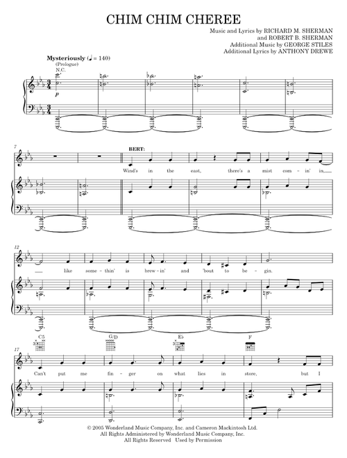 Prologue / Chim Chim Cher-ee - Mary Poppins Musical, Sherman Brothers (Piano-Vocal-Guitar)