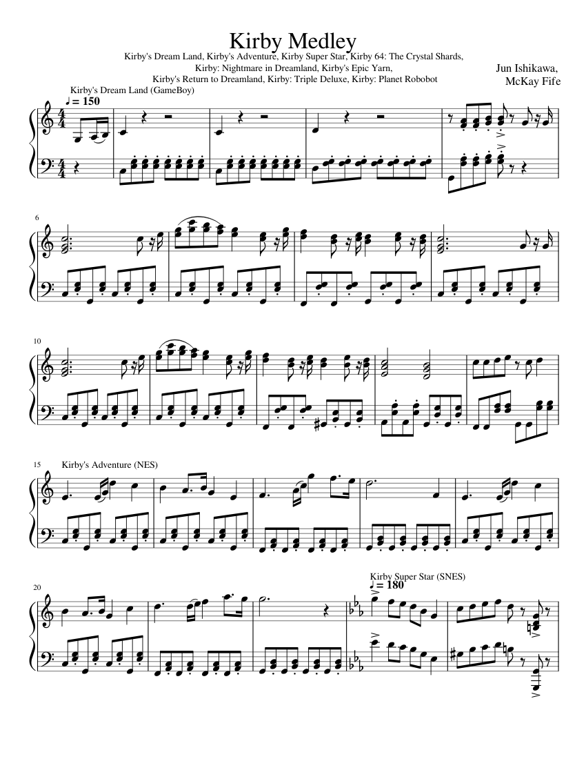 Kirby Medley - (Nintendo Medleys #6) Sheet music for Piano (Solo) |  